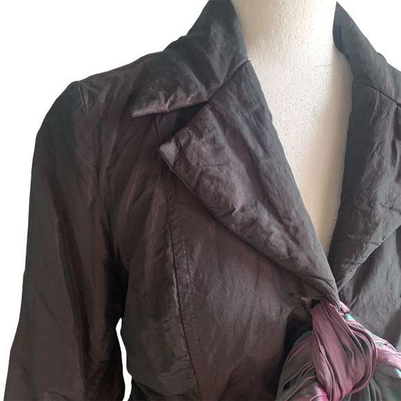 Event Jacket Shot Taffeta Fabrication Sash Front Elegant Evening Purple Black S - Picture 5 of 14